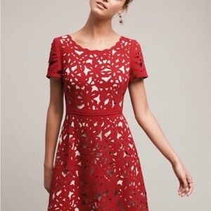 Anthropologie x Moulinette Soeurs
Aliz Red Laser-Cut Short Sleeve A-Line Dress